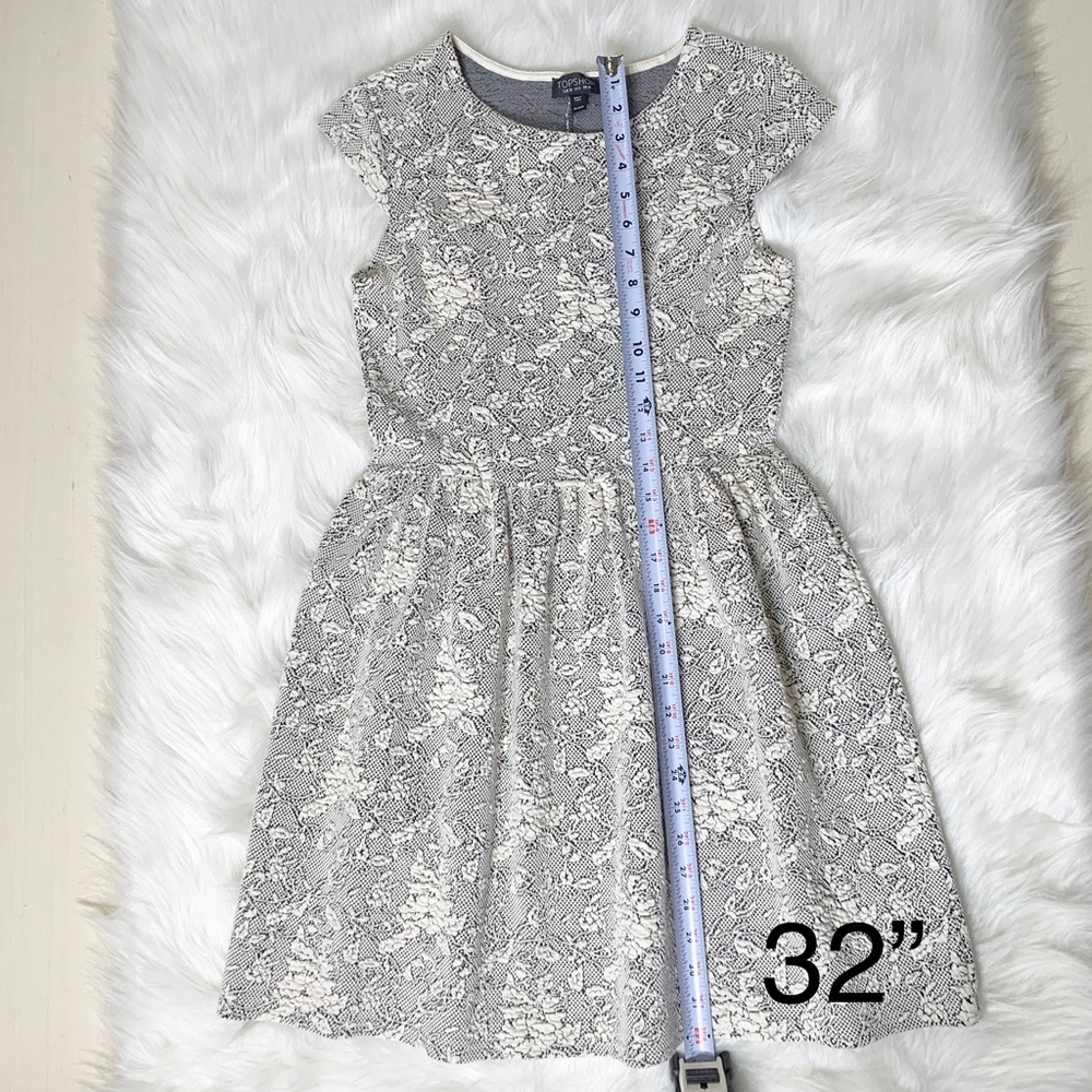 SOLD-Topshop Quilted Jacquard Floral Dress Cream - Picture 7 of 8